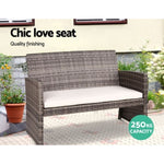 Gardeon 4 PCS Outdoor Sofa Set Rattan Chair Table Setting Garden Furniture Grey ODF-RATTAN-4PC-AB-GE