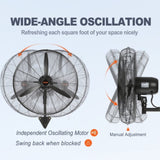 VEVOR Wall-Mount Misting Fan Oscillating Metal Fan 61.6 cm 3 Speed Waterproof V952-GYBGSFSYCSS24BCVOV3