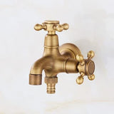 Antique Brass Faucet for Garden Hose, Fence, Bathroom & Outdoor Use Durable and Stylish Faucet V1107-113-16567-BRO-DUALOUTLETFAUCET