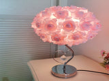 Pink Roses And Silver Base Romantic Red Rose Flower Table Lamp - Crystal Heart Accent Bedside Night V888-ELOSUNG27157
