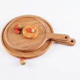 SOGA 2X 7 inch Blonde Round Premium Wooden Serving Tray Board Paddle with Handle Home Decor WODE502X2