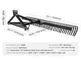 Tow Behind Dethatcher, 1.8m Tow Dethatcher with 36 Steel Tines, 3-Point Lawn Dethatcher Rake with V952-ZXSCJ72DSDLJ73TTAV0