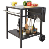 Outdoor Grill Dining Cart with Double-Shelf, 55*55cm BBQ Movable Food Prep Table, Multifunctional V952-JSHWBCTC5565WNHR1V0