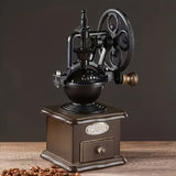 Vintage Solid Wood Manual Coffee Grinder Cast Iron Carved, Adjustable Grind, Pull-Out Drawer, No V1385-SYKFJ-WD-001
