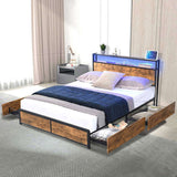 Levede Double Bed Frame RGB LED 4 Drawers USB BF1058-D