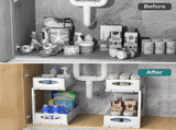 CARLA HOME 2 Tier Under Sink Organizer Pull Out Sliding Cabinet Storage Shelf with Height Adjustable V178-36363