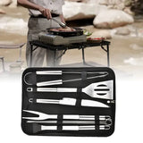 9 Piece Stainless Steel BBQ Grill Tool Set with Oxford Storage Bag for Outdoor Barbecue, Camping, V1189-LC-HW-00637