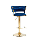 2x Height Adjustable Swivel Bar Stool Velvet Golden Base Barstools Chairs Padded Seat- Blue V255-GP1762-BLUE