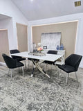 Miles Silver With White Marble Dining Table - 90cm x 180cm V292-DT-MLS-SILVERBASE-WHITEMARBLE