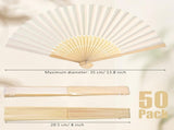 50pcs White Paper Hand Fan Bamboo Folding Fan Handheld Wedding Fans Folded Fan for Bridal Dancing V1259-DP01-A-3095