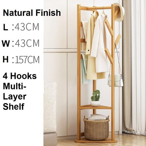 Bamboo Clothes Coat Rack Garment Stand Shelf Tree Hanger Bag Hat Hook Holder Natural V255-4MLS-N