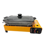 Portable Gas Stove Burner Butane BBQ Camping Gas Cooker With Non Stick Plate Black with Fish Pan and V255-JYT-001-BK