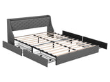 Artiss Double Bed Frame with 4 Storage Drawers and Charging Station Tufted Wingback Headboard 300kg BFRAME-J-CORTIS-D-CA-AB