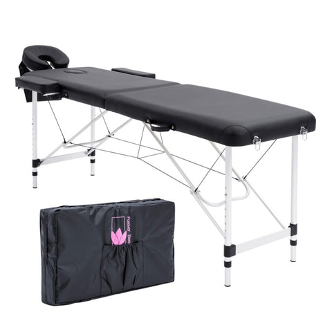 Aluminium Portable Beauty Massage Table Bed 2 Fold 55cm Black V274-MT-ALU55-BK