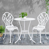 Gardeon 3PC Outdoor Setting Bistro Set Chairs Table Cast Aluminum Patio Furniture Tulip White GB-CALU-3PC-XG1018-WH