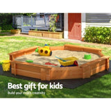 Keezi Kids Sandpit Wooden Round Sand Pit with Cover Bench Seat Beach Toys 182cm SAND-OCTA-177