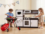 Keezi Kids Kitchen Playset BBQ Grill Toy with Wooden Pretend Play Set 80cm PLAY-WOOD-BBQ-MODERN-BK