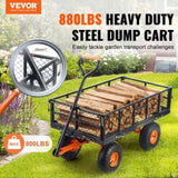Dump Cart, Metal Garden Dump Cart with Easy to Assemble Frame, Dump Wagon with 2-in-1 Convertible V952-JSZXTC880LBSPVWN9V0