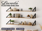 Levede Floating Wall Shelves 3Pcs Rustic Wooden Storage Display Bookshelf Rack WS1014-NT-3PC-AU