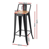 Artiss Metal Bar Stools Set of 2 Counter Height Barstools 77cm Seat Height w/ Removable Back BA-KJ-J004-WDX2