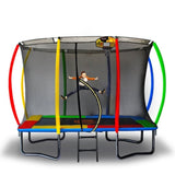 Kahuna Trampoline 8 ft x 11 ft Outdoor Rectangular Rainbow with Basketball Set TRA-FJP-RCT-0811-RB-BB