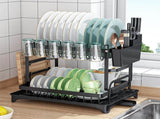 CARLA HOME 2-Tier Dish Drying Rack with Drainage Tray, Utensil Holder, Cup Hooks & Cutting Board V178-36159