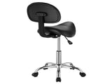 Saddle Rolling Stool, PU Leather Rolling Stool with Backrest, 360&deg Swivel Drafting Stool with V952-MADHSJSMADYKGSSYWV0