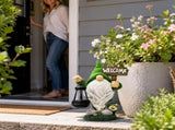 Solar Powered Flocked Gnome Garden Statue Resin Elf Figurine Outdoor Decorative Light Weather V1366-AZ2-W-17173