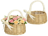 2PCS Wicker Flower Baskets, Handwoven Rustic Storage Containers with Portable Handle & Ribbon V1192-AZ-W-18533