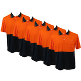 5x HI VIS Polo Shirt Top Tee Safety Workwear Short Sleeve Breathable Mesh BULK - Orange/Navy V563-BR-5WRKPOLO-ORNGNAVY-4XL