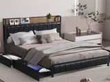 Levede Queen Bed Frame PU 4 Drawer USB Charge BF1056-Q-BK
