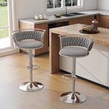 SERENIT Silver Swivel Upholstered Velvet Adjustable Height Counter Stool with Metal Frame Grey V255-GP2311R-GREY