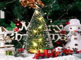 7PCS Christmas Decorations Mini Sisal Christmas Trees Pine Trees Ornaments with Lamp and Wooden Base V1294-YM0523-10322468