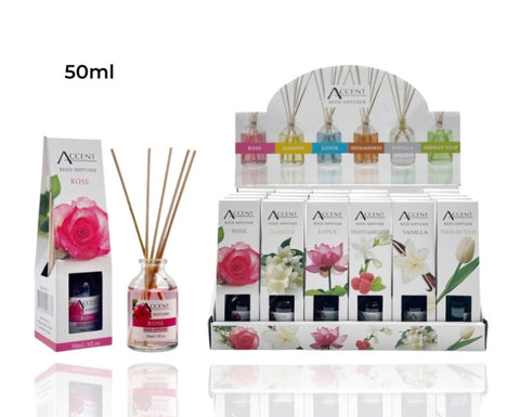 Bulk 48 50ml Mini Reed Diffuser 6 Assort Fragrances In Display Unit V637-INC21674