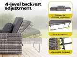 Gardeon Outdoor Day Bed Sun Lounge Setting Wicker Lounger Patio Furniture Grey ODF-SUNBED-RCL-GE-AB