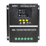MPPT 36V/48V/24V/12V Solar Charge Controller Tools LCD Dual USB Lead Acid Lithium Batteries Quick V1107-127-61613-BLK-80A