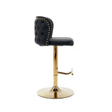 2x Faux Leather Golden Base Swivel Bar Stools- Black V226-SW1928BK
