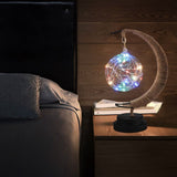 Glass Ball Moon Iron Art Decoration Night Light with LED Copper Wire Lamp without Battery V1294-YM0901-ZM03105