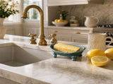 Vintage Bathtub Shaped Soap Dish, Cast Iron Sturdy Construction, Elevated Four Leaf Clover Drainage V1192-AZ-W-24682