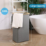 Large Laundry Basket With Lid, 100L Dirty Basket With Bamboo Handles For Clothes, Laundry Basket Xxl V1188-MS-227-2309