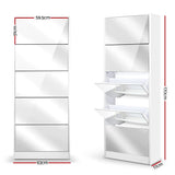 Artiss Shoe Rack Cabinet Mirror 25 Pairs White SHOE-C-34-MIRROR-AB