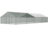 Metal Chicken Coop, 9.8x26.2x6.5 ft Large Walk-in Chicken Runs with Cover, Spire Roof Hen House V952-JSJS382MJDDMBL240001V0