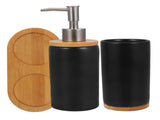 HOOWIFFY 1 Set Black Ceramic Bamboo Bathroom Essentials Toothbrush Holder Soap Dispenser Storage V1189-WXFWAL-20260326-02500