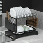 Cefito Dish Rack Expandable Drying Drainer Cutlery Holder Tray Kitchen 2 Tiers DR-D-02-BK