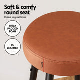 Artiss 2x Bar Stools Kitchen Dining Chairs Counter Round PU Leather Lane Brown UPHO-C-BAR-2502-BRX2