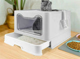 Self-Cleaning Hooded Cat Litter Box Enclosed Large Kitty Toilet Box Tray Refills V767-XPET124-GY