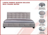 Linen Fabric Queen Deluxe Bed Frame Beige V63-802187