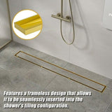 800mm Tile Insert Shower Bathroom Brushed Brass Grate Drain w/ Centre outlet Floor Waste V63-844731