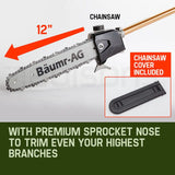 BAUMR-AG 65cc 9in1 Long Reach Garden Multi-tool, Pole Saw, Hedge & Line Trimmer, Brush Cutter, 12" V219-PLTL91BMRA9C2
