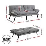 Artiss Sofa Bed Convertible 3 Seater Couch Recliner Lounge Chair Fabric Grey SBED-J-01-LIN-GY-AB
